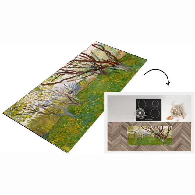 KitchenYeah Keukenloper - Loper keuken - Bloeiende boomgaard - Vincent van Gogh - Keukenloper vinyl Multicolor