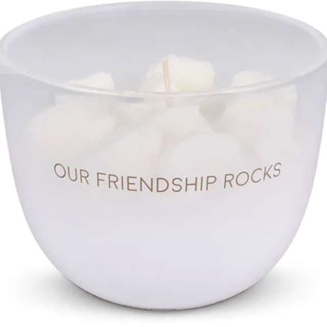My Flame Lifestyle MY FLAME - Sojakaars - OUR FRIENDSHIP ROCKS - Geur: Fresh Cotton - Maat: D11 x H8,5 cm - Branduren: 75u wit