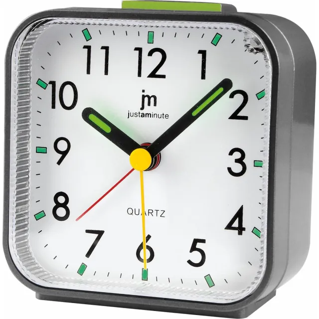 Just a Minute Wekker | Grijs - met stil uurwerk en snooze functie - met fluorescerende wijzers - werkt op AA batterij