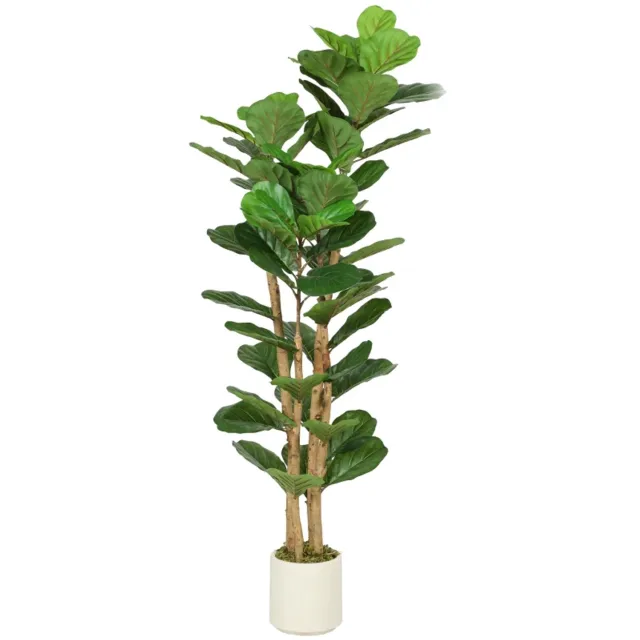 ZYLARO Kunstmatige vioolbladvijgenboom - 71 bladeren - Massief houten stam - Inclusief pot - 50 x 50 x 150 cm - Groen