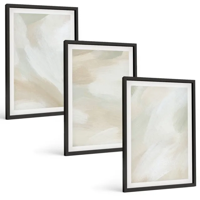 TULUP 4-Delige Schilderij Set - Verftextuur, sporen van verf, minimalisme - 40 x 60 cm - Moderne Wanddecoratie - Slaapkamer Zwarte lijst