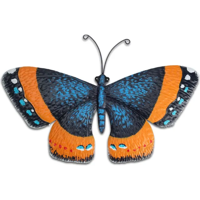 Pro Garden tuin wanddecoratie vlinder - metaal - oranje - 31 x 23 cm - muurvlinders