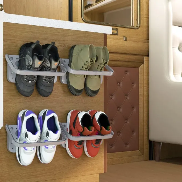 Famanu inklapbare schoenenhouder, wandmontage, 4 stuks, schoenenrek, inklapbaar schoenenrek, hangend rek voor schoenen, opbergrek voor schoenen, wandrek voor schoenen, zonder boren, 4 stuks, grijs