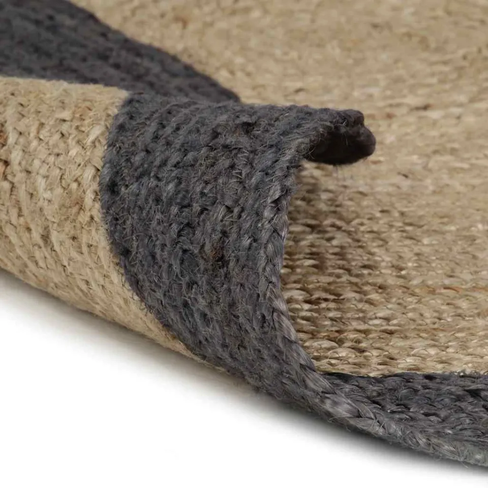 vidaXL Vloerkleed handgemaakt met donkergrijze rand 150 cm jute grijs, foto 2