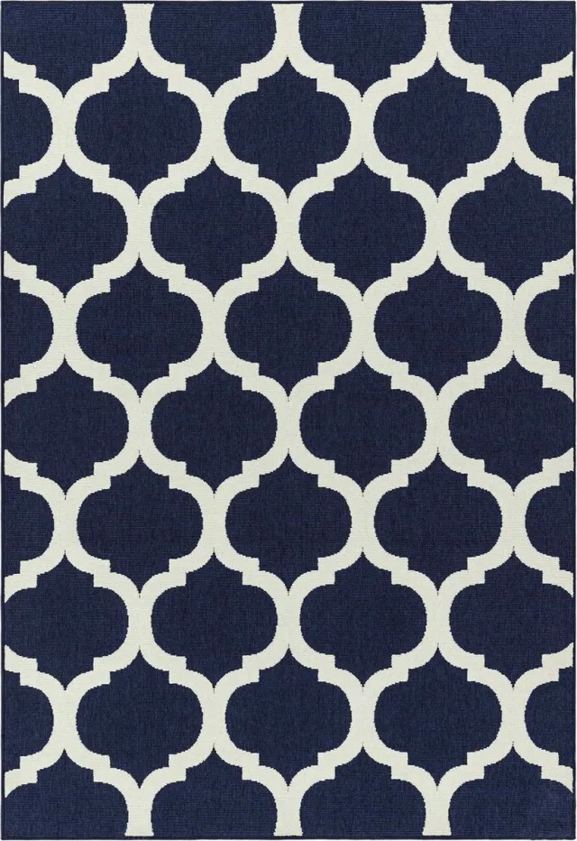 Eazy Living Easy Living - Easy Living Antibes Blue Trellis Vloerkleed - 160x230 - Rechthoek - Buiten,Laagpolig,Structuur Tapijt - Modern - Blauw, Wit