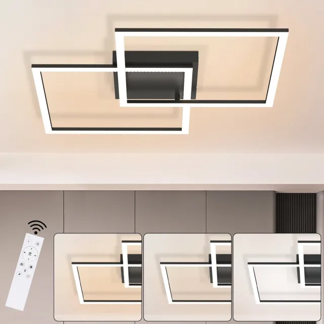 NETTLIFE Plafondlamp LED - Kristal Design - vierkant - zwart - 2-Lichts - 3000-6000K Dimbaar - Metaal - 52W - met Afstandsbediening - Moderne Keukenverlichting - voor Woonkamer | Slaapkamer - 54cm