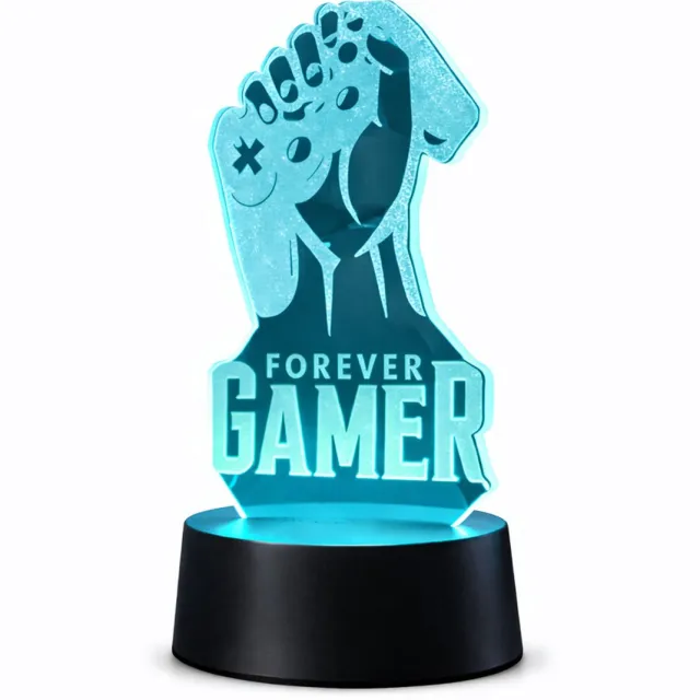 Qware 3D LED Lamp - Forever Gaming - 16 kleuren & effecten - Acryl lamp - Touch control - Afstandsbediening Multicolor, Blauw