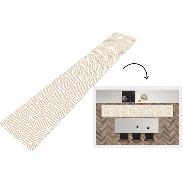 KitchenYeah Keukenloper - Loper keuken - Beige - Geometrie - Patronen - Abstract - Keukenloper vinyl Multicolor