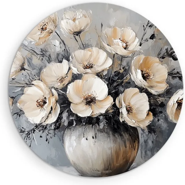 Saammp Forex Muurcirkel - Witte Bloemen in een mooie vaas - Stilleven - Abstract - Ø 90 - Wandcirkel - Wanddecoratie Cirkel - Muurdecoratie Woonkamer - Woonkamer Decoratie