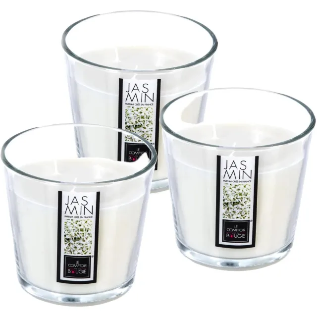 Atmosphera geurkaars - 3x - jasmijn geur - 40 branduren - wit - in glas - aroma/geurkaars