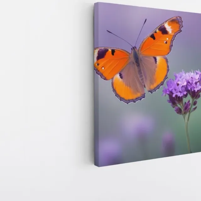 Saammp Canvas Schilderij -Vlinder op paarse bloem - Dieren - Natuur - 20x20 - Foto op canvas - Wanddecoratie - muurdecoratie Woonkamer - Slaapkamer decoratie - Canvas Print Multicolor