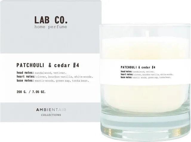 Lab Co. Geurkaars 40 uur – LAB CO – Patchouli en Cedar #4 - Sandelhout Bourbon vanille Exotische houtsoorten - 200 gram