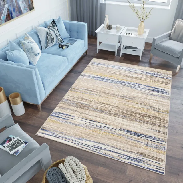Tapiso Asthane Vloerkleed Beige Blauw Bruin Woonkamer Slaapkamer Tapijt