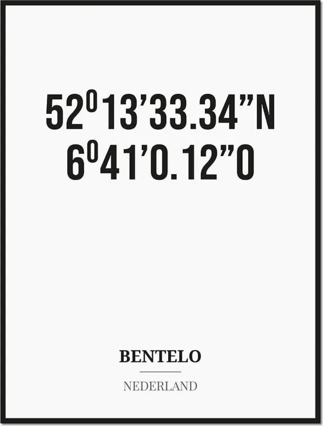 Studio216 Poster/kaart BENTELO met coördinaten zwart, wit
