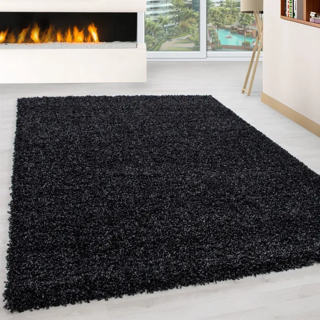 Ayyildiz Hoogpolig vloerkleed, effen kleur - antraciet, vloerkleed voor de woonkamer, jute achterkant, afmeting: 160 cm x 230 cm