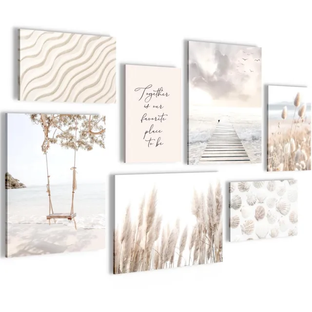 Ibenzoa Moderne Strand en Zee Canvas Wanddecoraties voor Woon- en Slaapkamer in Beige Tinten, Set van 7 Stuks