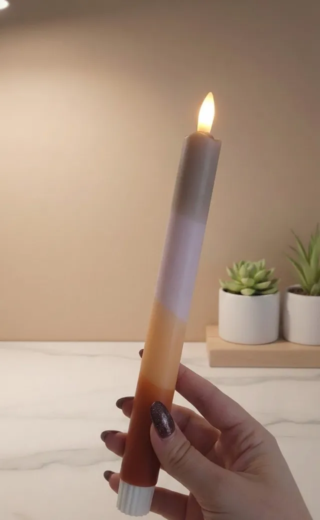 Posh Candle Lab LED Dinerkaars - Dipdye taupe & bruin - Met Timer - Set van 2 stuks - Inclusief Batterij
