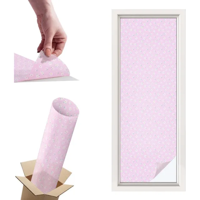 TULUP Raamfolie Anti inkijk - Bloemenpatroon Privacy Folie Raam - 50x146 cm - Roze Anti inkijk Folie - Raamfolie Tegen inkijk Glas in Lood - Voor de slaapkamer, badkamer en kledingkast. - Raamfolie Zonwering Roze - Bloemenpatroon
