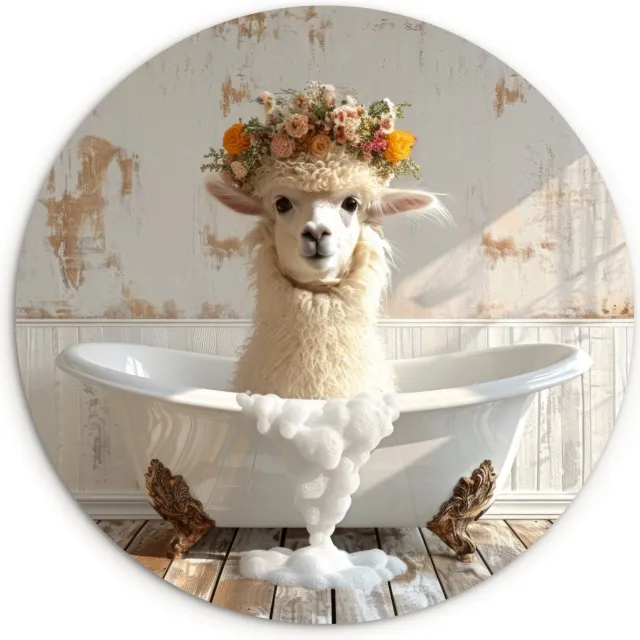 WallCircle Wandcirkel 140x140 cm - Muurcirkel Vintage - Alpaca - Badkuip - Bloemen - Dieren - Grappig - Badkamer - Muurdecoratie woonkamer - Wanddecoratie slaapkamer - Kamer decoratie accessoires - Ronde schilderijen - Muuraccessoires