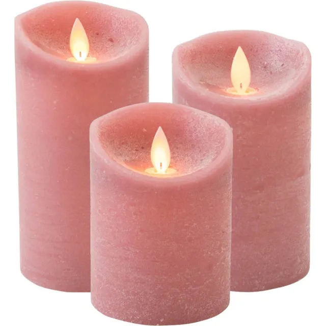 Anna's Collection Set van 3x stuks Antiek Roze LED kaarsen met bewegende vlam - Sfeer stompkaarsen voor binnen