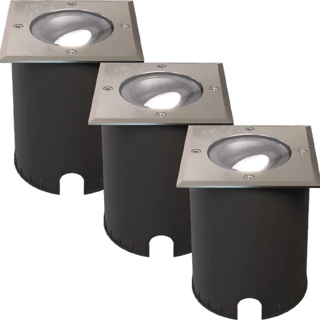 HOFTRONIC Set van 3 Cody LED Grondspots XL RVS - Vierkant - Dimbaar en kantelbaar - IP67 Waterdicht - RVS - GU10 4.5W 345 Lumen - 6500K Daglicht wit licht - Geschikt voor tuin, oprit en pad