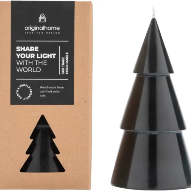 Original home kerstboomkaars - zwart - large - palmolie kokoswax - fairtrade
