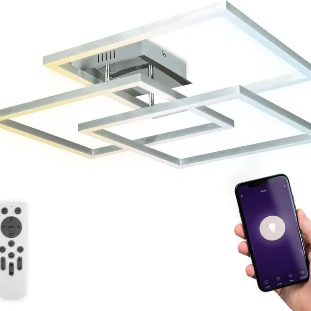 B.K.Licht Slimme Plafondlamp - Plafonnière - LED frame lamp - smart - WiFi - met App en afstandsbediening - CCT en RGB - dimbaar - 4.800Lm - 48W zilver
