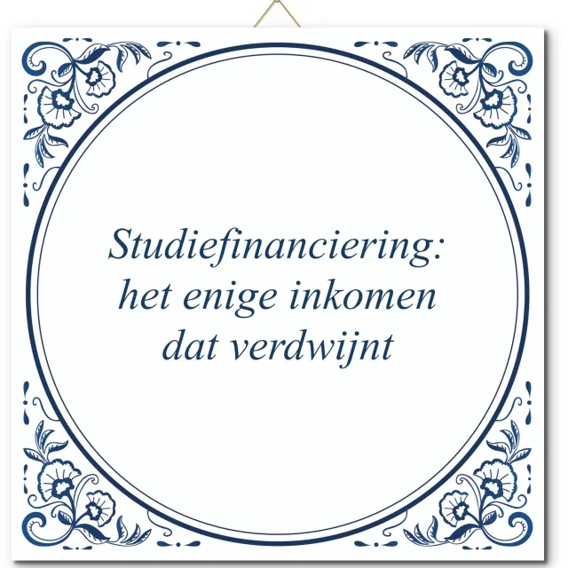 De Tegeltjesfabriek Tegeltje: Studiefinanciering: het enige inkomen dat verdwijnt (met standaard) wit en blauw