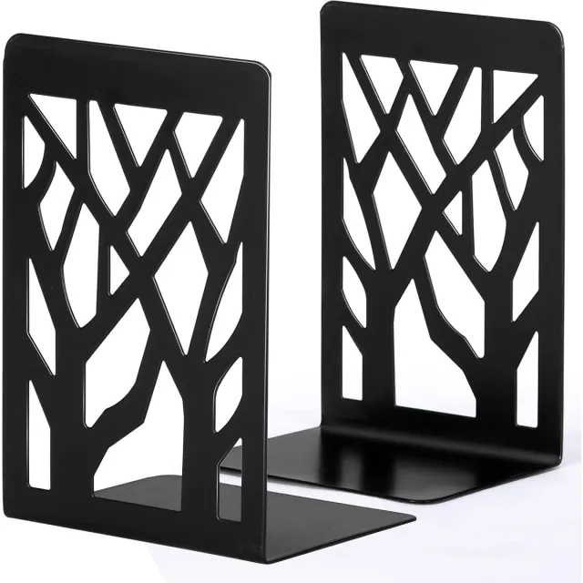 QTTVBTNA Boeksteunen Metaal – 1 Paar Sterke Boekstoppers voor Zware Boeken, Decoratieve Boekenhouders voor Planken, Kantoor & Woonkamer, Zwart