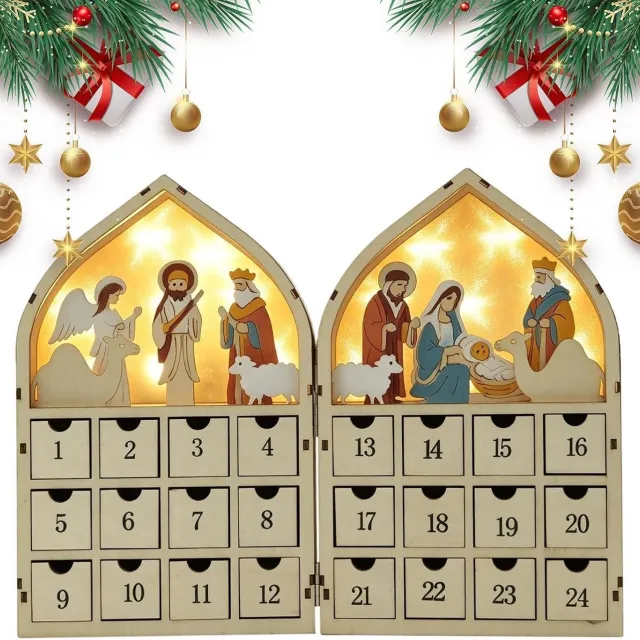 YAGXIG Kerst Adventskalender - Lichtgevende adventskalender met 24 lades - Kerstcadeau - Werkt op batterijen - Kerstcadeau (batterijen niet inbegrepen) Hout kleur
