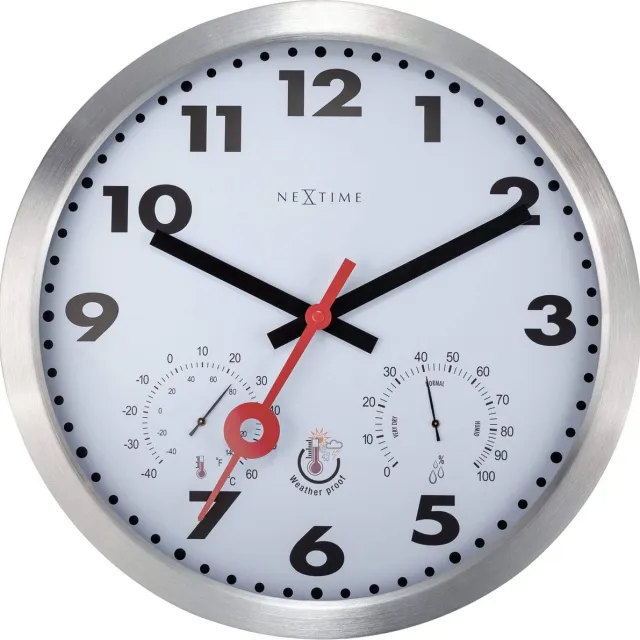 NeXtime Clematis – Wandklok – 35 cm – Aluminium – Wit – Weerbestendig/Stil