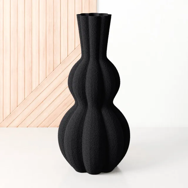 Fleuriek Kleine vaas Zwart - H30 cm - Bolvaas voor droogbloemen of als decoratieve bloemenvaas, ronde design vaasjes van bio-kunststof - Vaas met structuur