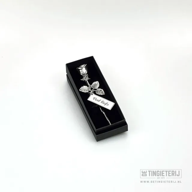 De tingieterij Roosje met label ''Veel liefs' - Luxe geschenk - Valentijn - Sterkte wens - Hart onder de riem - Symbolisch cadeau Zilver