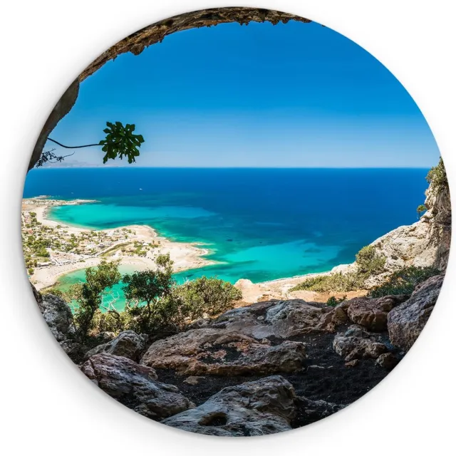Saammp Forex Muurcirkel - Kust vanuit een grot - Landschap - Natuur - Ø 90 - Wandcirkel - Wanddecoratie Cirkel - Muurdecoratie Woonkamer - Slaapkamer decoratie - Rond Schilderij
