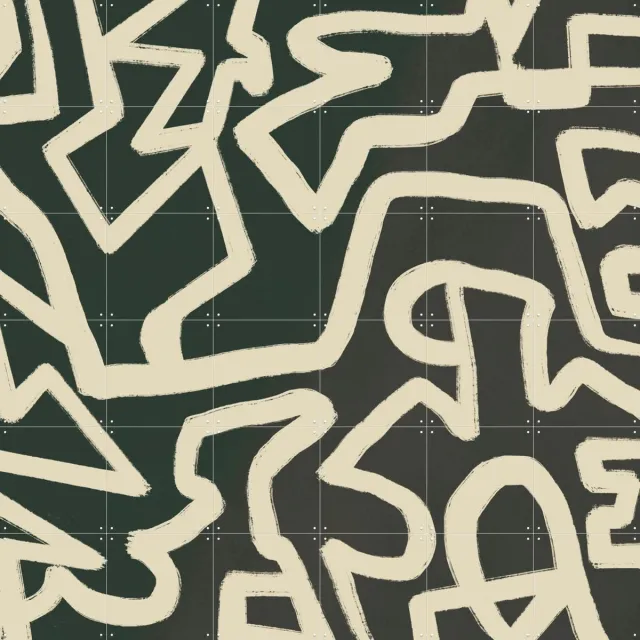 IXXI Abstract Line - Maze, Little Dean & Various - 120 x 120 cm - Grote wanddecoratie en posters - Abstract, Line art, Grafisch Ontwerp, Speels Wit / Zwart / Groen / Grijs