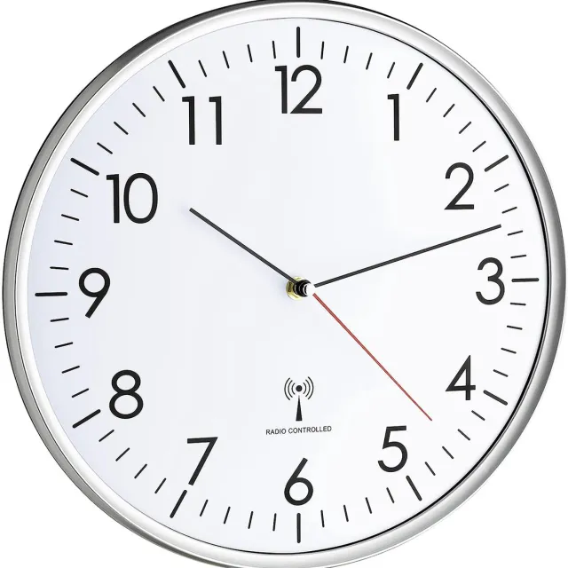 TFA Dostmann 60.3514 - Wandklok - Analoog - Rond - Cijfers - Radiogestuurde tijdsaanduiding - Glas - Kunststof - Zilverkleurig - Wit WitZilver