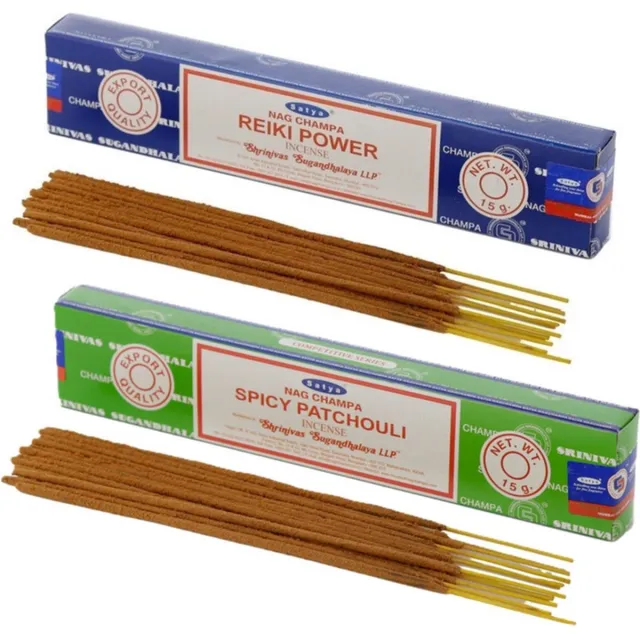 Satya Wierook cadeauset - 2x geurstokjes - Reiki Power en Patchouli geur - Meditatie Lichtgroen