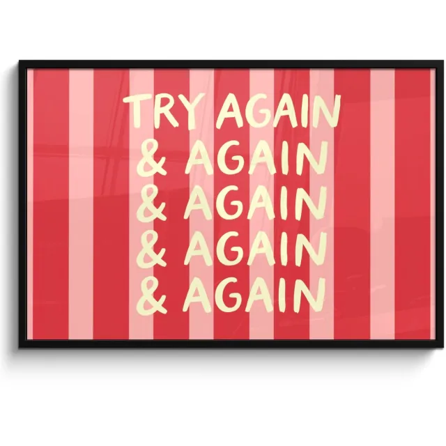 FrameYourWall Poster in lijst - Fotolijst 120x80 cm - Posters - Strepen - Rood - Try again - Posterlijst zwart - Decoratie - Wanddecoratie woonkamer - Muurdecoratie slaapkamer