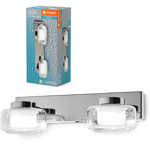 LEDVANCE ORBIS Flame wand- en plafondlamp met LED, chroom, 11W, 700lm, 3000/4000K, kleurtemperatuur instelbaar via wandschakelaar (koud wit/warm wit), IP44 bescherming tegen vreemde voorwerpen en spatwater
