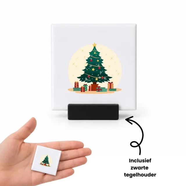 Hacebo Kerst kerstboom tegeltje met tegelhouder - Kerstmis - Kerst beker - tegeltjes met tekst - winter - kerst - christmas - kerst cadeau - spreuktegels - 4.8x4.8 CM Wit