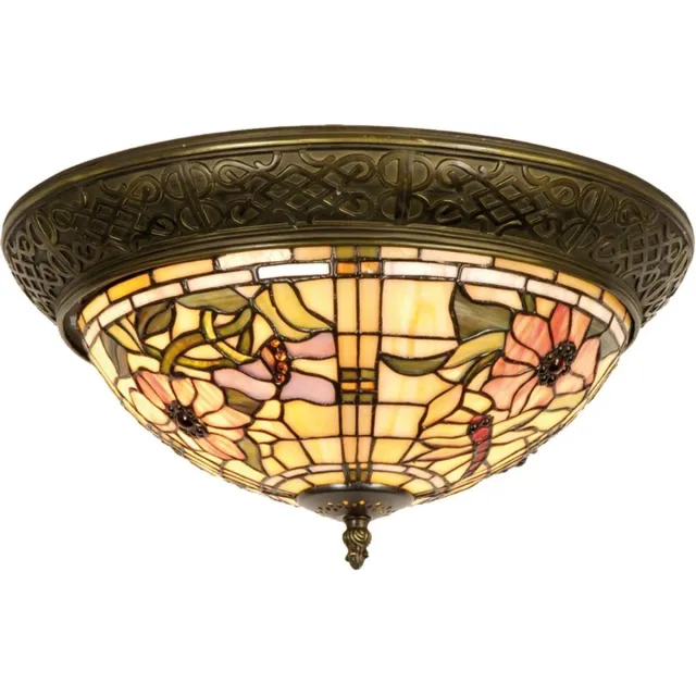 Lumilamp Plafondlamp Tiffany Ø 38x19 cm Beige Roze Glas Bloemen