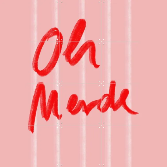 IXXI Oh Merde, Hej.Ibiza - 60 x 80 cm - Grote wanddecoratie en posters - Modern, Kwaststreken, Typografie, Slaapkamer, Woonkamer, Typografie en Roze / Rood