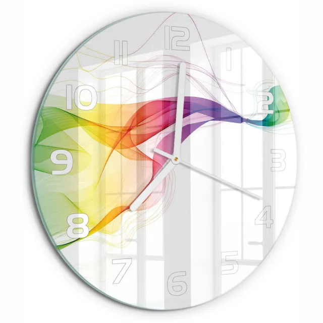 TULUP Wandklok - Kleurrijke abstractie Moderne Wandklok Glas - fi30 cm - Veelkleurig Wandklok Glas Decoratie - Witte handen - Ronde Klok - Glazen Wandklok Design - Klok Glas Met Opdruk
