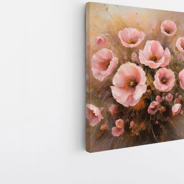 Saammp Canvas Schilderij - Roze bloemen - Abstract - 30x30 - Foto op canvas - Wanddecoratie - Muurdecoratie - Kantoor Decoratie Multicolor