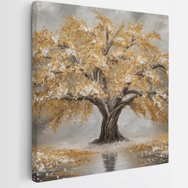Saammp Canvas Schilderij - Goude winterboom - Abstract - 40x40 - Foto op canvas - Wanddecoratie - Muurdecoratie Woonkamer - Slaapkamer decoratie - Canvas Print Multicolor