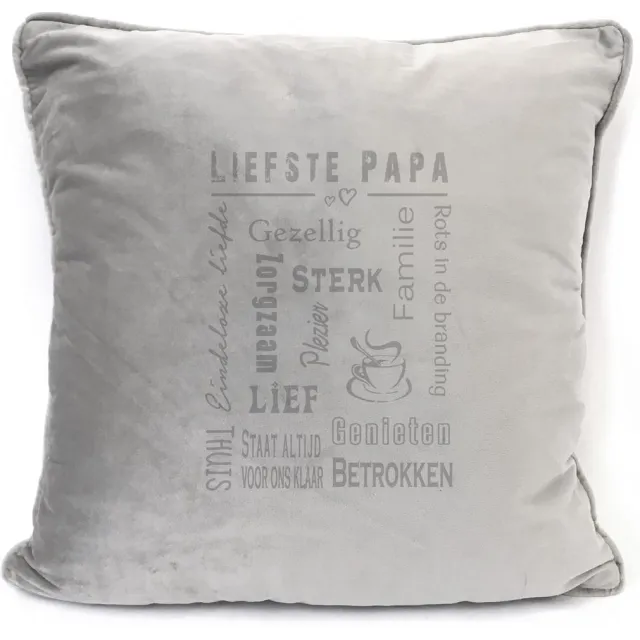 SandD-art Grijs sierkussen Velours - 45x45cm - Met Tekst: Liefste Papa. Cadeau-papa-vader-vaderdag.