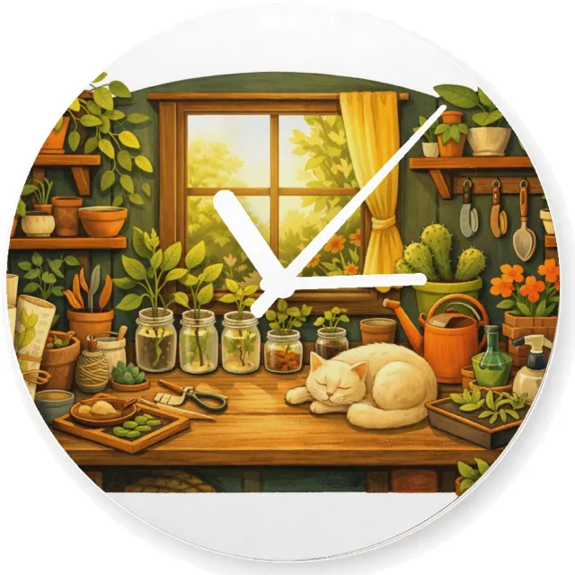 Mr Cadeautjes Glazen klok Ø 20 - design Een werkplek voor een creatief plantenliefhebber met bureau| cadeau Wit