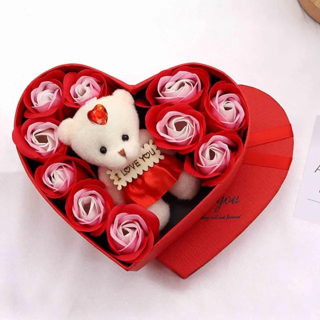 KZQ Valentijnsdagcadeauset 2026, inclusief 10 luxe kunstrozen en een schattige teddybeer, een romantisch verjaardagscadeau en Valentijnsdagdecoratie. rood