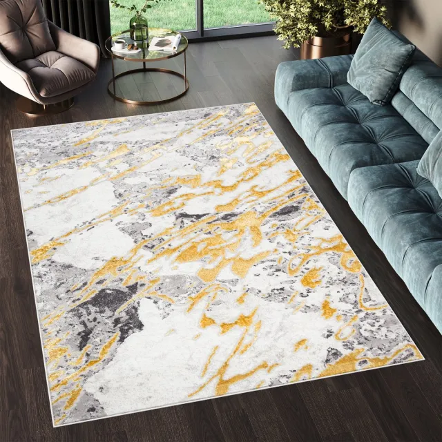 Tapiso Shine Vloerkleed Binnenkleed Slaapkamer Tapijt Beige Goudkleur