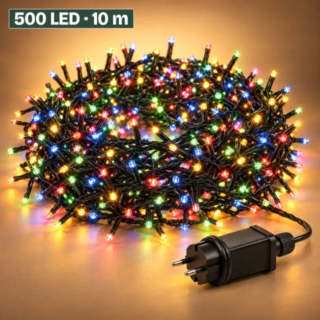 Levano Kerstverlichting Buiten - 500 LED 10 m - Multicolor - Kerstboomverlichting - Clusterverlichting met Timer - Lichtsnoer Binnen - Kerstlampjes - Kerstlichtjes - 8 Lichtfuncties met Geheugen - Kerstversiering - Buitenverlichting